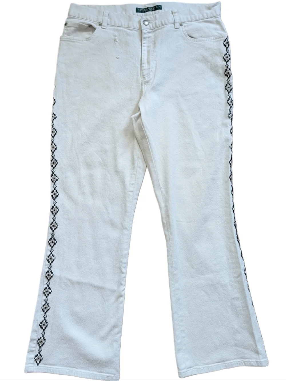 Ralph Lauren Womens Bone White Vintage Western Beaded High Rise Jeans Size 12P